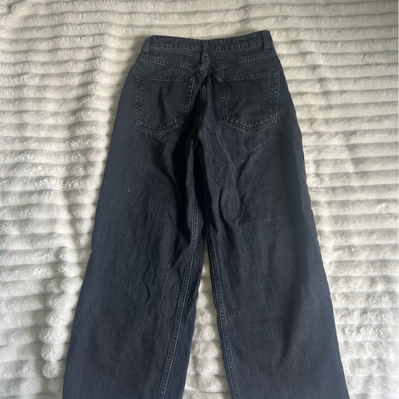 TopShop Moto Crop Womens US26 Black Wide Leg Raw Hem Jeans - Picture 8 of 9